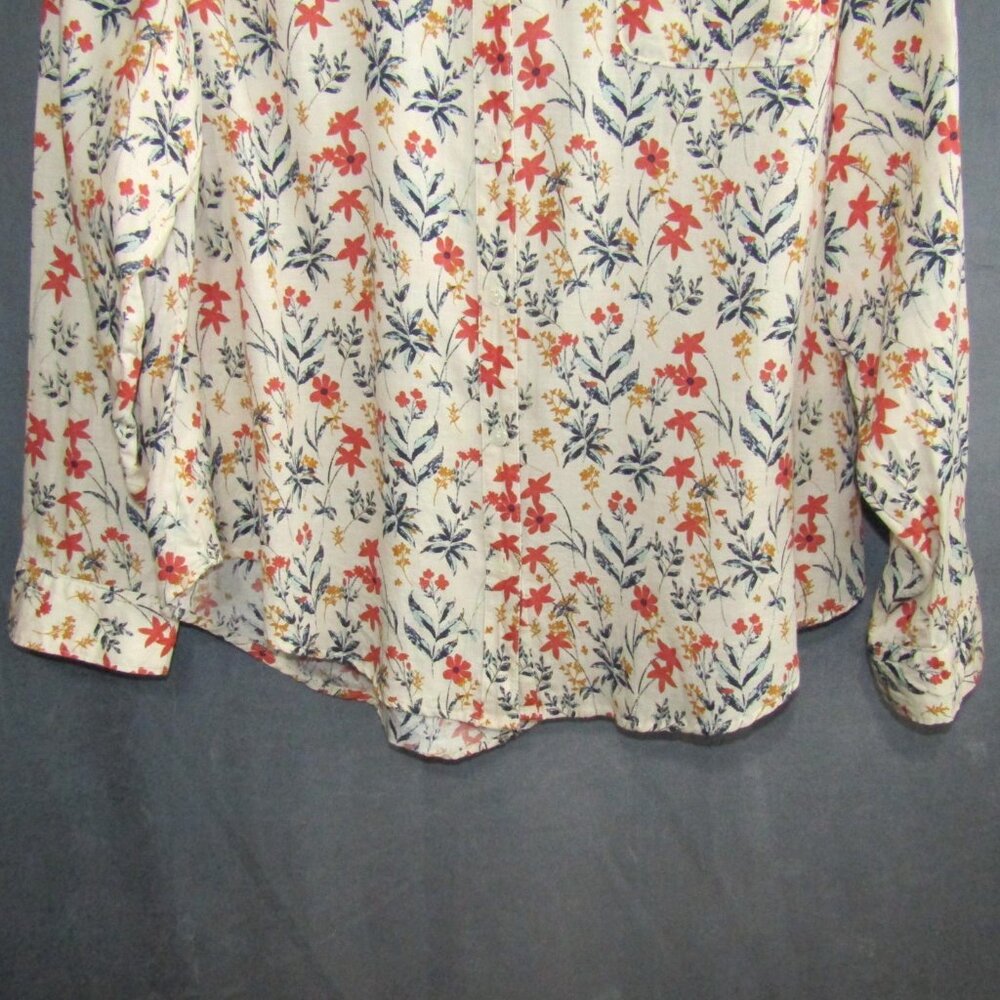 Spartina 449 Cream Floral Linen Blend Button Up Top Blouse Size XL Long Sleeve - Picture 4 of 10